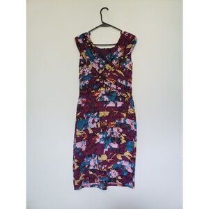 Adrianna Papell Womens Sz 10 Dress Bodycon Ruffle V Neck Purple Blue Cap Sleeve